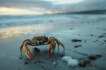 Crab on a Beach With Cloudy Sky