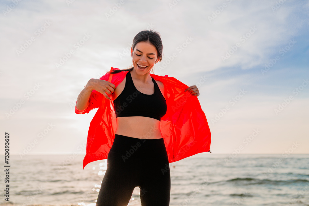 Poster woman doing sports in morning