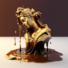 AI generated illustration of a metallic gold sculpture of a ancient goddess