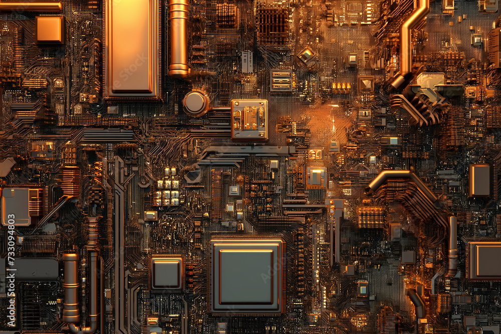 Poster close-up of a green circuit board with intricate electronic components,まるで夜の街の抽象画のよう (abstract like 