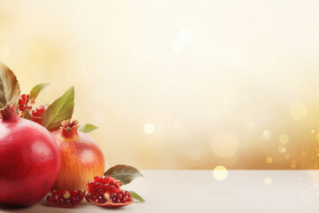 Ripe pomegranates against a warm, glowing backdrop, capturing the essence of festive joy and abundance, AI Generative.