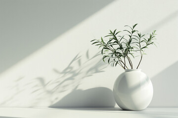 A plant in a vase sits on a table, adding a touch of nature to the interior decor