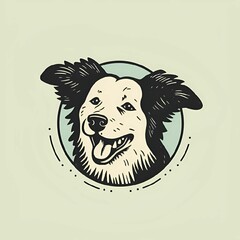 AI generated illustration of a dog inside a round logo against a light green background