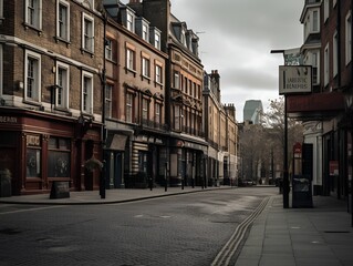 Fototapeta na wymiar AI generated illustration of an empty city street with beautiful buildings