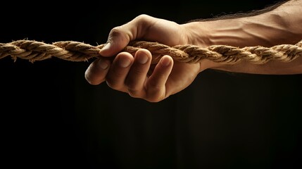 AI generated illustration of a hand gripping a rope with strength and determination - obrazy, fototapety, plakaty