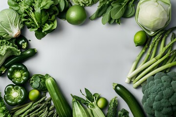 AI generated illustration of fresh green vegetables on a gray background