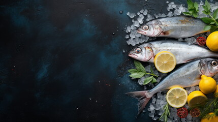 Fresh Mackerel on Ice: Raw Fish with Lemon and Herbs Ready for Cooking