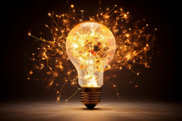 An exploding light bulb captures a moment of energy release, symbolizing breakthrough ideas, AI Generative.