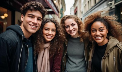 Fototapeta premium AI illustration of a diverse group of friends taking a selfie