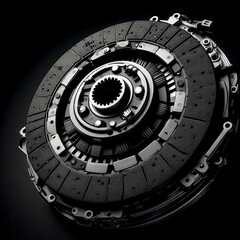 Car clutch disc on a black background, selective focus