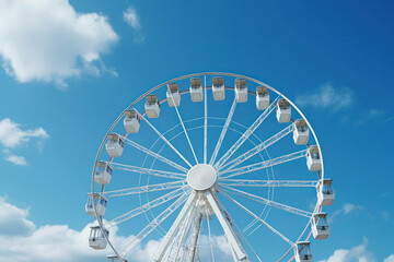 Ferris wheel against a clear blue sky symbolizes fun and leisure, AI Generative.