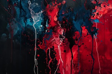 abstract background with streams of red and blue paint cascading down the surface, dynamic and fluid composition