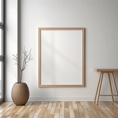 Mockup of a Minimalist Interior with Large Empty Picture Frame and Natural Light