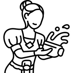 woman playing songkran line icon for decoration, website, web, mobile app, printing, banner, logo, poster design, etc.