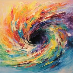 AI generated illustration of an abstract painting featuring swirls in different vibrant colors