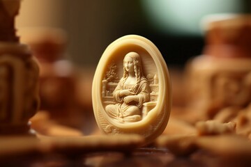 AI generated illustration of an intricately carved miniature figurine of Mona Lisa