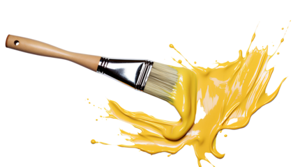 paint brush and yellow paint splatter png. paintbrush with yellow paint isolated. Paintbrush png. Yellow paint png. Brush for painting the walls with yellow paint pong