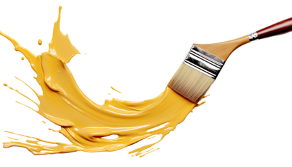 paint brush and yellow paint splatter png. paintbrush with yellow paint isolated. Paintbrush png. Yellow paint png. Brush for painting the walls with yellow paint pong