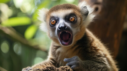 funny lemur. Comical animal making a funny face that's impossible not to chuckle at. Funny smiling animal. Perfect for lighthearted and amusing design projects.