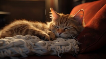 Relaxed feline enjoying a cushioned repose.