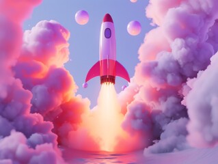 A stylized rocket launching in an abstract environment