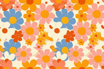Floral Bliss: A Colorful and Playful Seamless Pattern of Summer Flowers