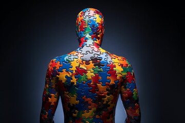 AI generated illustration of a person made of colorful puzzle pieces