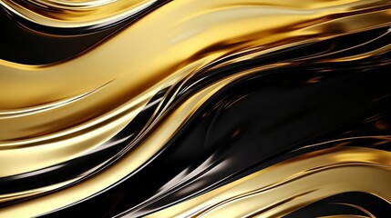 Golden and black wavy pattern. Melted gold and oil. AI-generated.