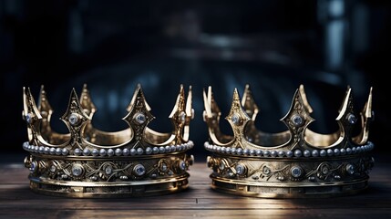 AI generated illustration of a pair of ornate golden crowns