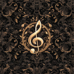 gold music clef note as background on a seamless tile, ai generated
