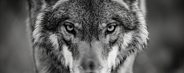 Aggressive wolf head detail in black and white color.
