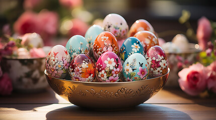 Painted pink and blue eggs