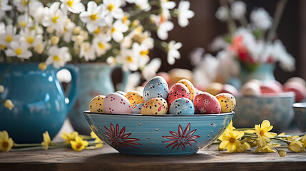 Easter painted eggs and flowers