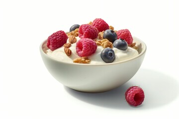 AI generated illustration of Greek yogurt with raspberries, blueberries, and granola