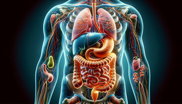 Detailed Visualization of Human Anatomy with a Focus on the Digestive System