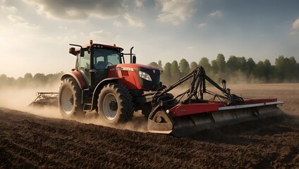 the tractor is working in the field