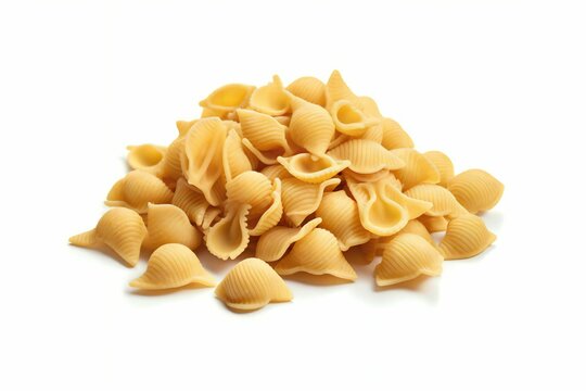 AI generated illustration of butter-flavored pasta shells on a white surface