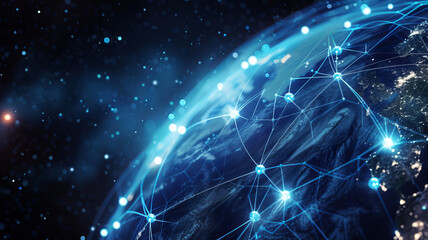 Naklejka na ściany i meble Global network image, symbolizing connectivity and technology's reach, powered by AI Generative.