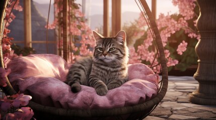 Tranquil cat enjoying a cushioned haven.