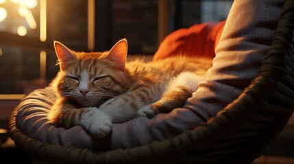 Tranquil cat enjoying a cushioned haven.