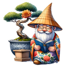 Gnome Book Clipart PNG watercolor Gnome reading 
