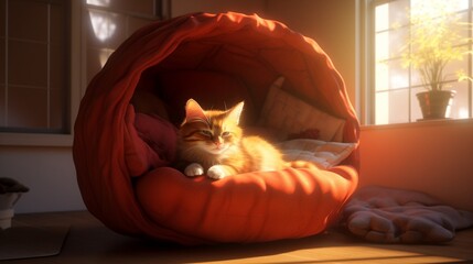 Tranquil cat enjoying a cushioned haven.