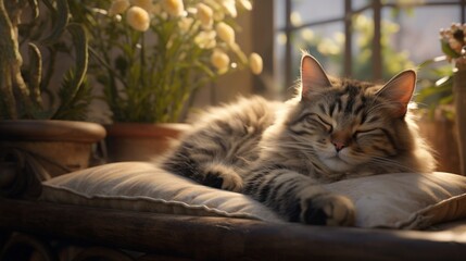 Tranquil cat enjoying a cushioned haven.