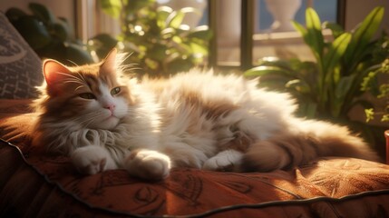 Tranquil cat enjoying a cushioned haven.