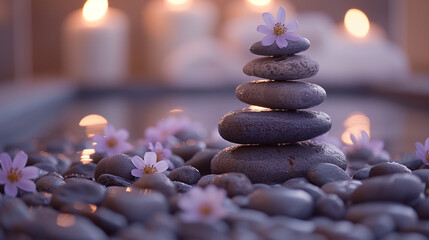 zen stones and candles and spa center wellness