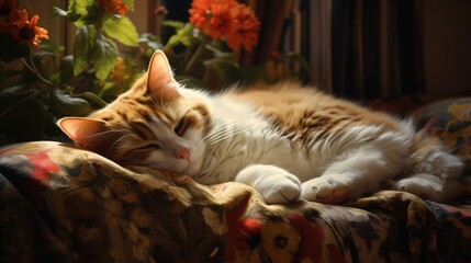 Untroubled cat lounging on a cozy cushion.