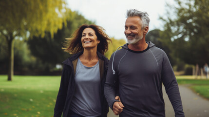 Obraz premium Happy senior couple in autumn park