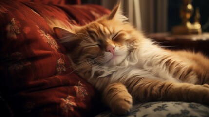 Untroubled cat lounging on a cozy cushion.