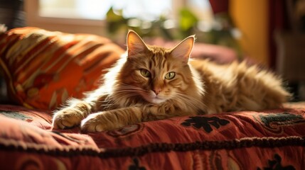 Untroubled cat lounging on a cozy cushion.