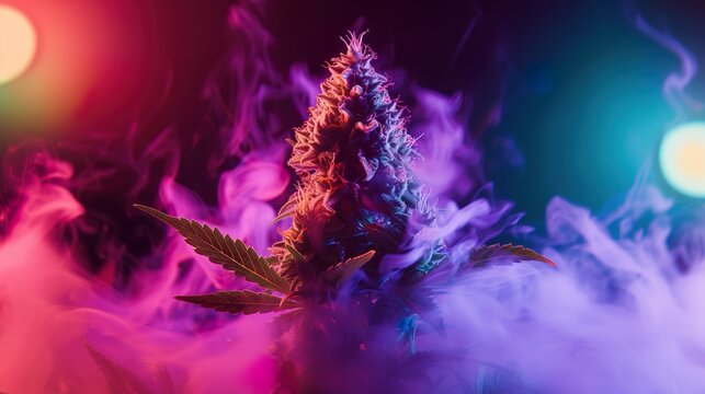 Marijuana plant surrounded by smoke made with Ai generative technology